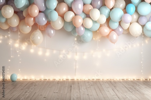 birthday background for kids, balloon garland lots of balloons with pastel, pink tones  photo