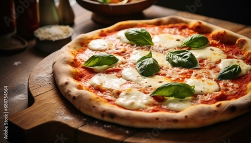 Authentic Italian Margherita Pizza on Wooden Table