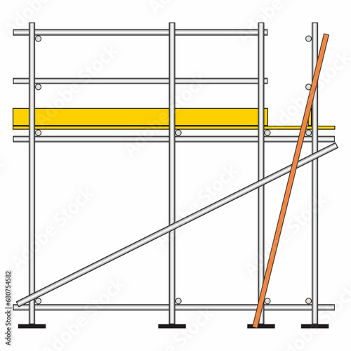 Front view of tubular scaffolding system vector illustration. Connected steel pipes by couplers for falsework and working platforms. Construction equipment for work at height. photo
