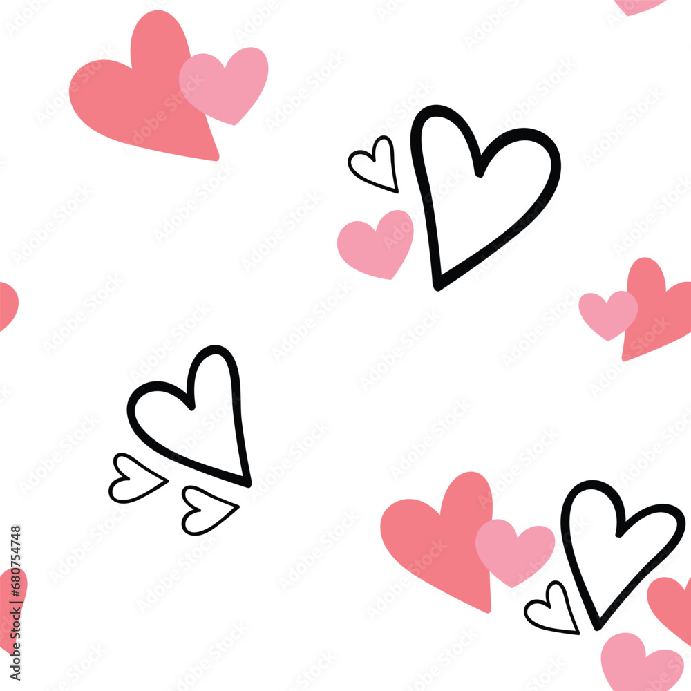 Seamless Pattern Pink and Black Hearts