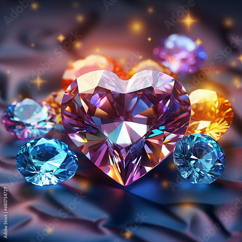 Captivating Cut Gemstones Brilliant Refractions and Pastel Contrasts Under Focused Light Radiant Gemstone Collection Stunning Heart-Shaped Jewels in Focused Light Showcasing Brilliance HiRes Ai Image 