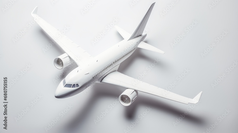 scale model of an airplane mid-flight on a stark white poster AI generated illustration scale model of an airplane mid-flight on a stark white poster AI generated illustration