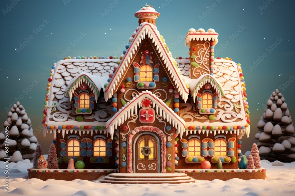 detailed  rendering of a gingerbread house  AI generated illustration