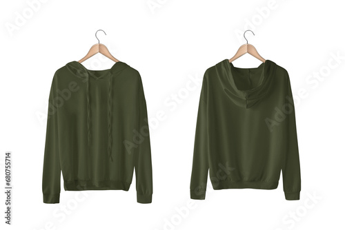 Army Green Hoodie No Pocket On Hanging Front and Back Side © twentysixdepressed