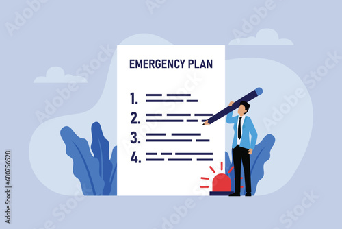 Businessman writing a list of emergency plan on a big paper