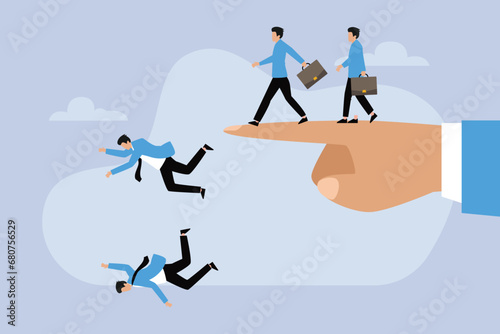 Business people blindly following hand point and continuously falling