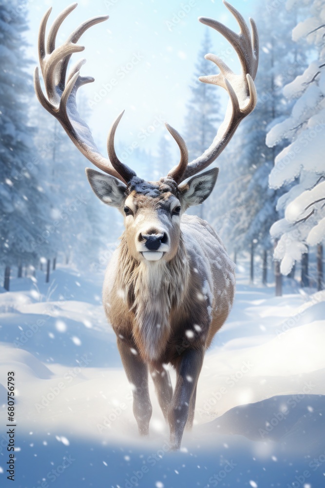 nimated reindeer prancing in the snow AI generated illustration nimated reindeer prancing in the snow AI generated illustration