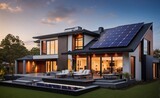 Sustainable Living. Solar Panels on Modern Home Rooftop. AI-Generated