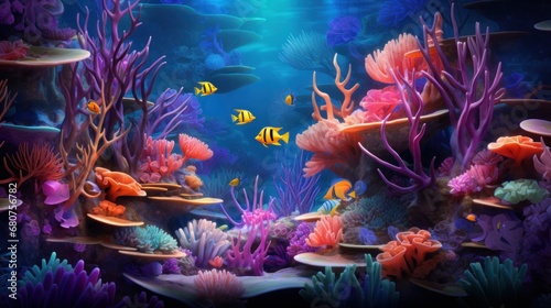 n underwater scene featuring a variety of vibrant coral and exotic fish AI generated illustration