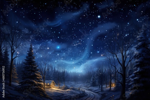 Christmas Eve night sky full of stars in art AI generated illustration