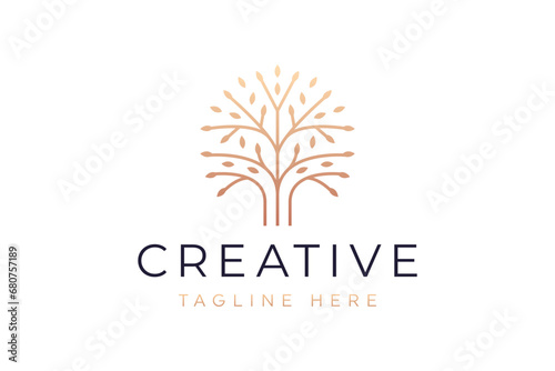 Tree logo vector . Simple minimalist tree icon line art