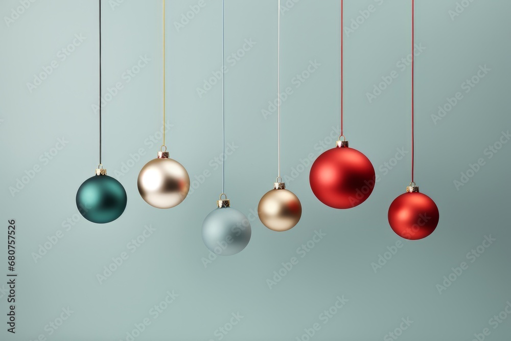 Minimalistic  design of Christmas baubles hanging in the air  AI generated illustration