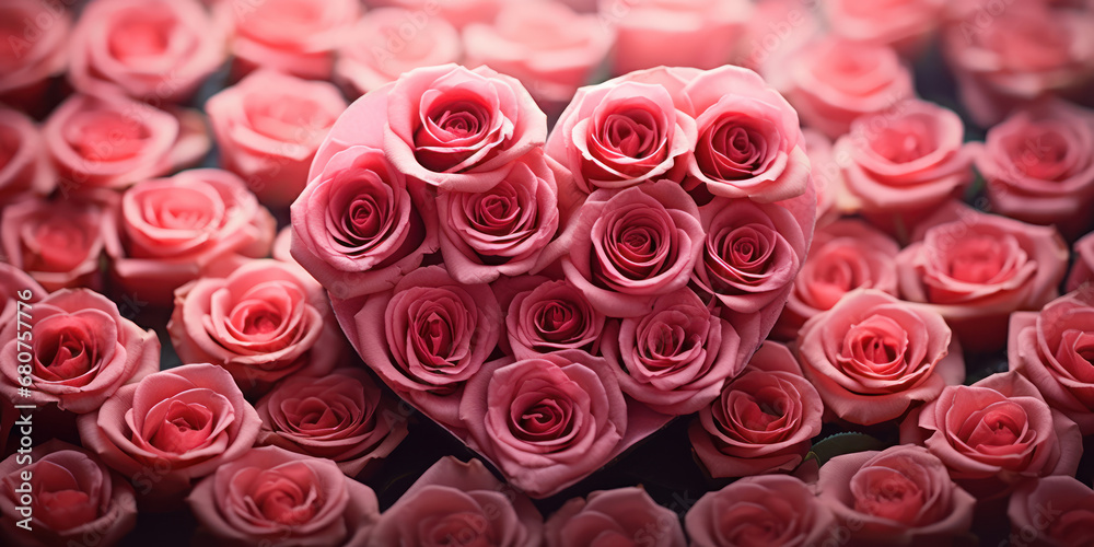 Valentine heart set against a backdrop of romantic roses Valentine heart set against a backdrop of romantic roses