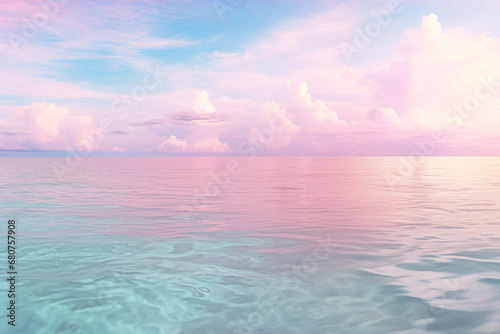 The sea under a pastel blue and pink cloudy sky