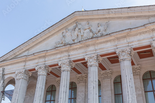 exterior of Taras Shevchenko Chernihiv Regional Academic Music and Drama Theatre in chernihiv red square