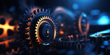 Mechanical gears and cogs silhouetted on a dark, mysterious background