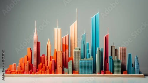 Skyscrapers shaped from  bar graphs representing growth AI generated illustration
