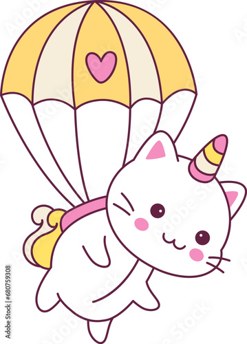 Cat Unicorn On Parachute