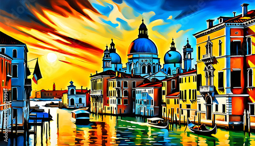 Oil painting impressionism, Venice type paintings, works of art,
