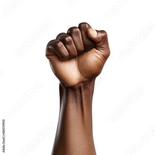 African American hand fist over isolated transparent backdrop.