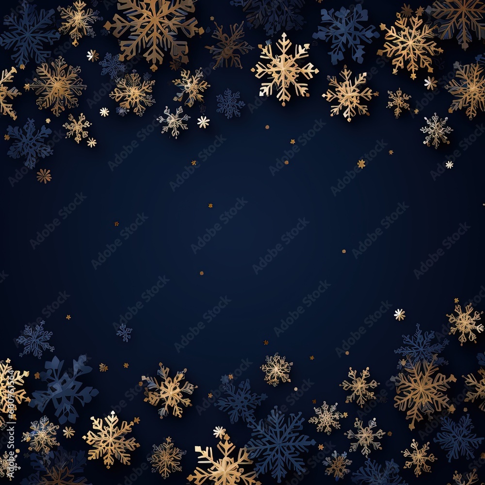 Navy Christmas background with gold snowflakes Navy Christmas background with gold snowflakes