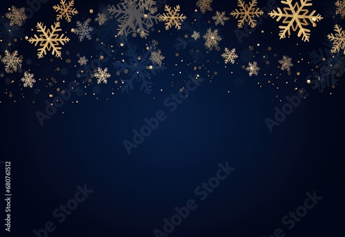 Navy Christmas background with gold snowflakes photo