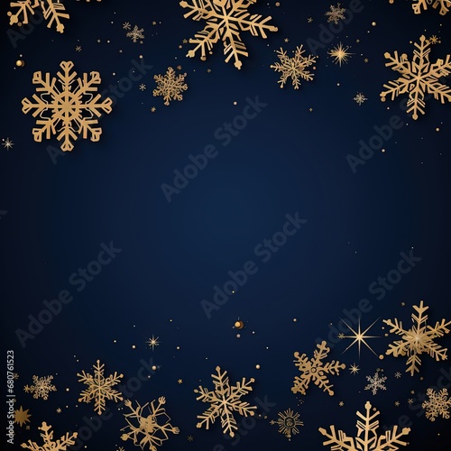 Navy Christmas background with gold snowflakes
