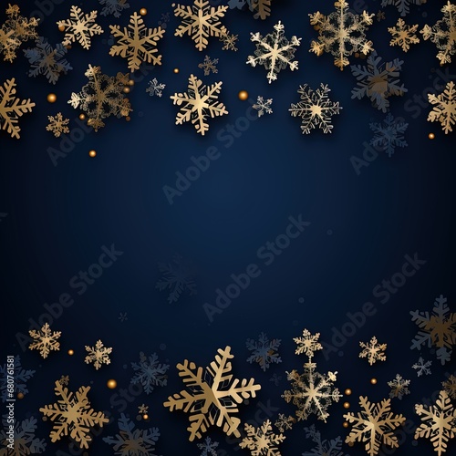 Navy Christmas background with gold snowflakes