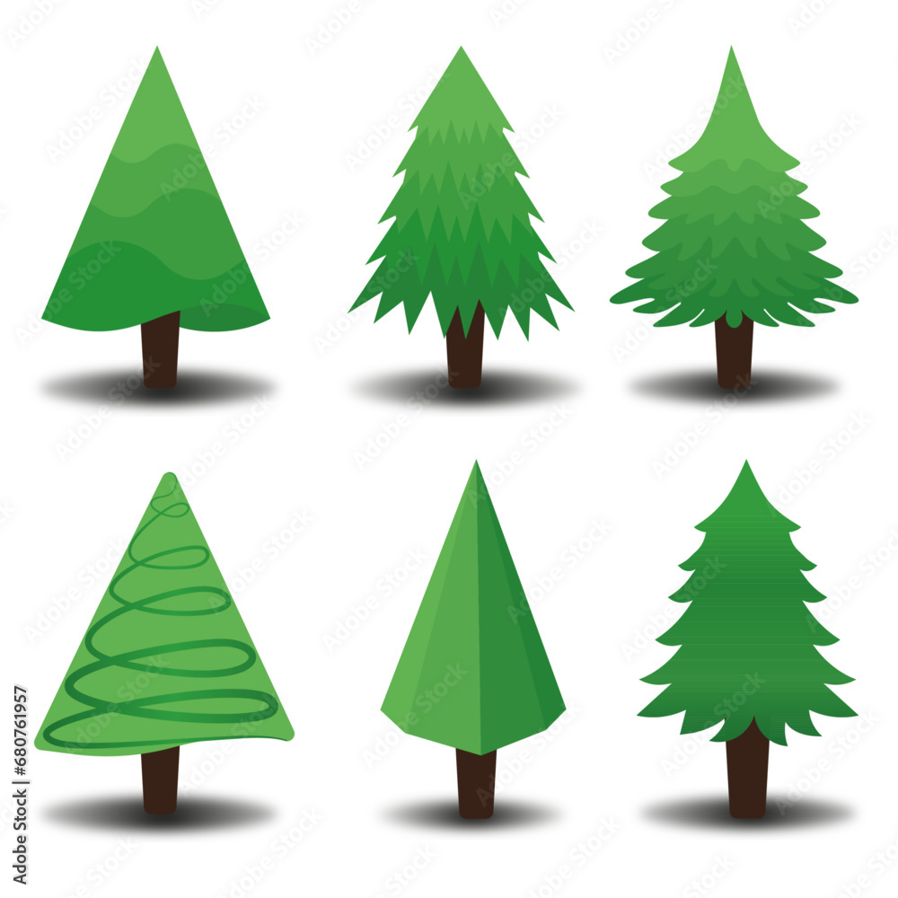 set of christmas trees handmade design elements, vector set