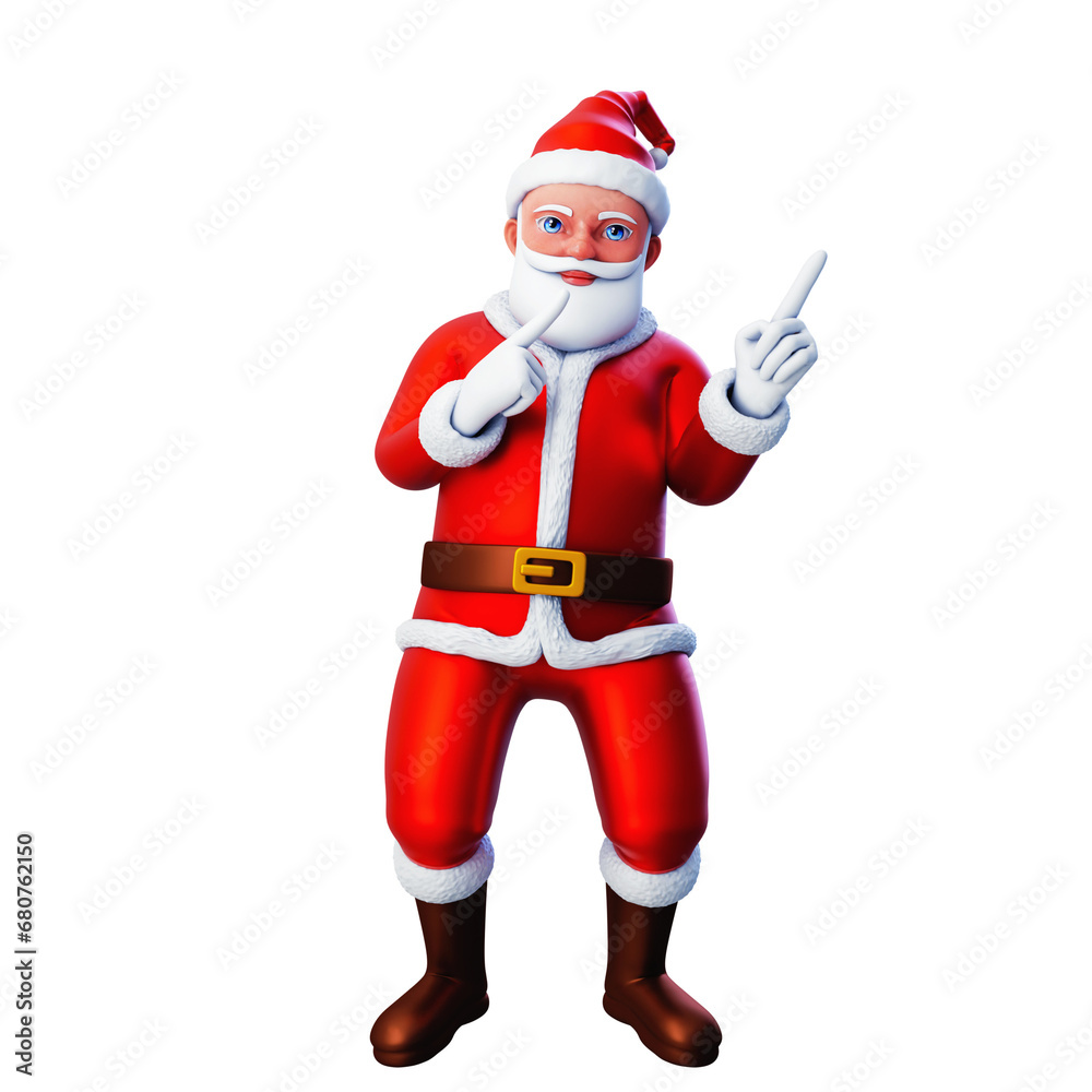 3D character of santa claus pointing to the top right side using both hands, Merry Christmas and Happy New Year, 3d illustration and rendering 3D character of santa claus pointing to the top right side using both hands, Merry Christmas and Happy New Year, 3d illustration and rendering