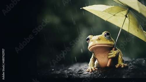 The frog wears an umbrell photo