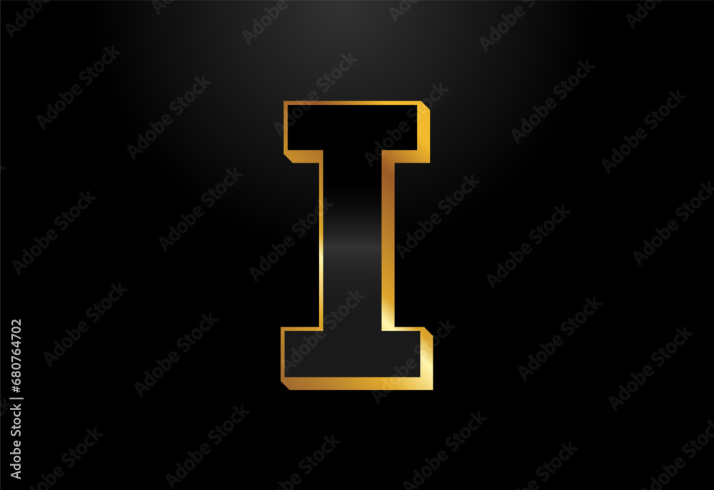 Gold and black color alphabet I. Elegant Gold Color alphabet vector illustration Gold and black color alphabet I. Elegant Gold Color alphabet vector illustration