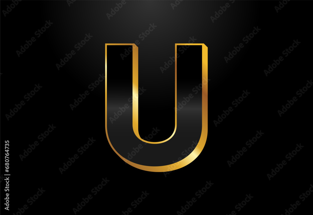 Gold and black color alphabet U. Elegant Gold Color alphabet vector illustration Gold and black color alphabet U. Elegant Gold Color alphabet vector illustration