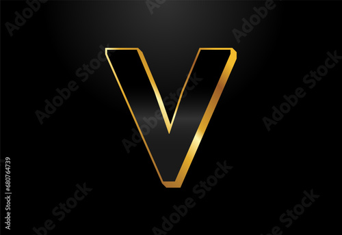 Gold and black color alphabet V. Elegant Gold Color alphabet vector illustration