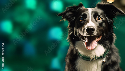 Portrait of playful border collie sticking out its tongue. Created with Generative AI technology