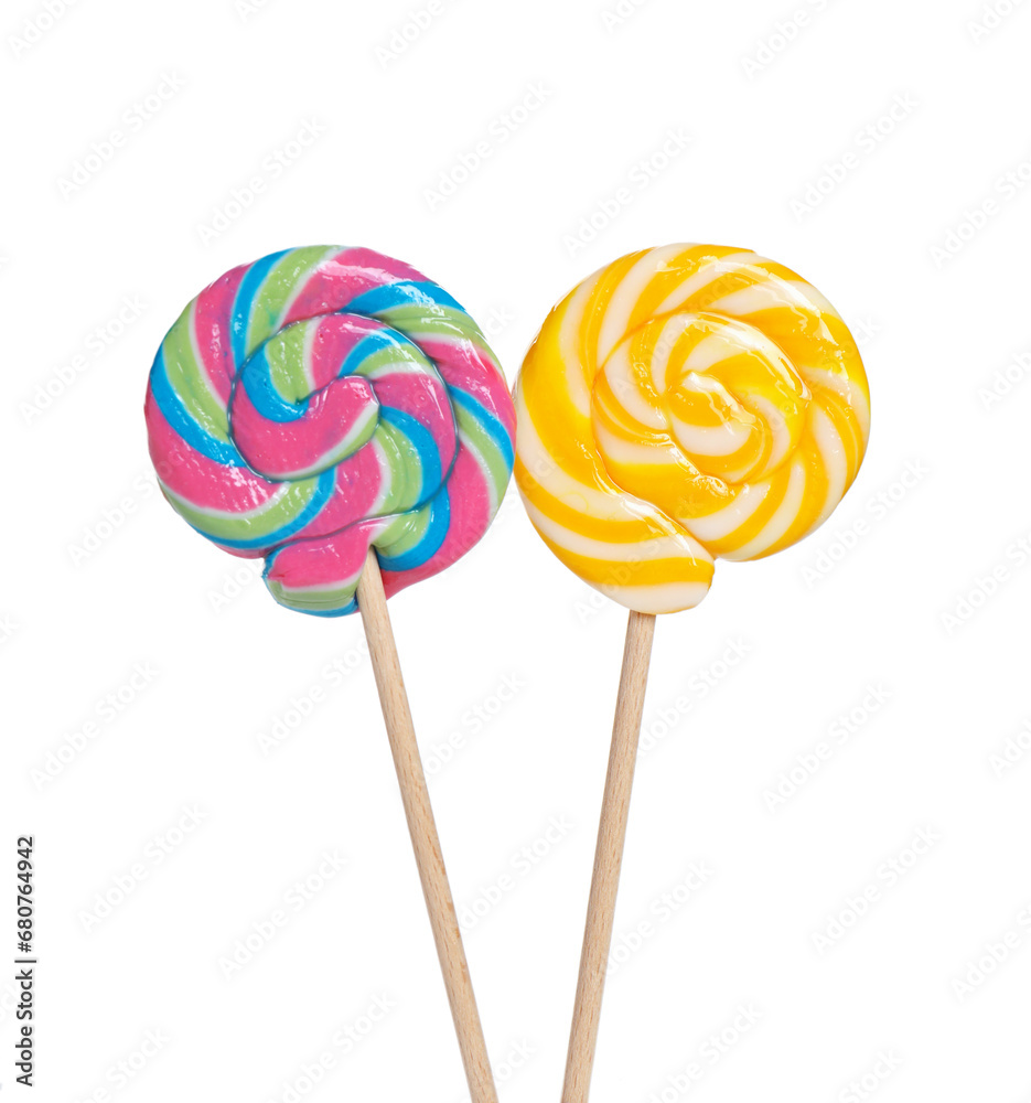 Sticks with colorful lollipops isolated on white