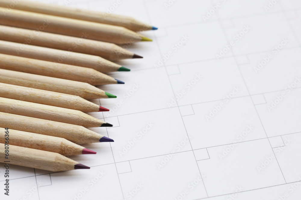 Fototapeta premium Calendar with pencils. Planning concept
