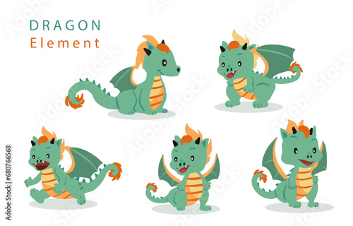cute green dragon character.vector illustration for sticker postcard element