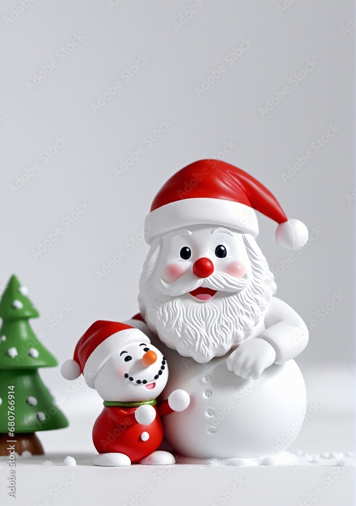 3D Toy Of Santa Claus Playing A Game Of Hide-And-Seek With The Snowmen On A White Background. 3D Toy Of Santa Claus Playing A Game Of Hide-And-Seek With The Snowmen On A White Background.