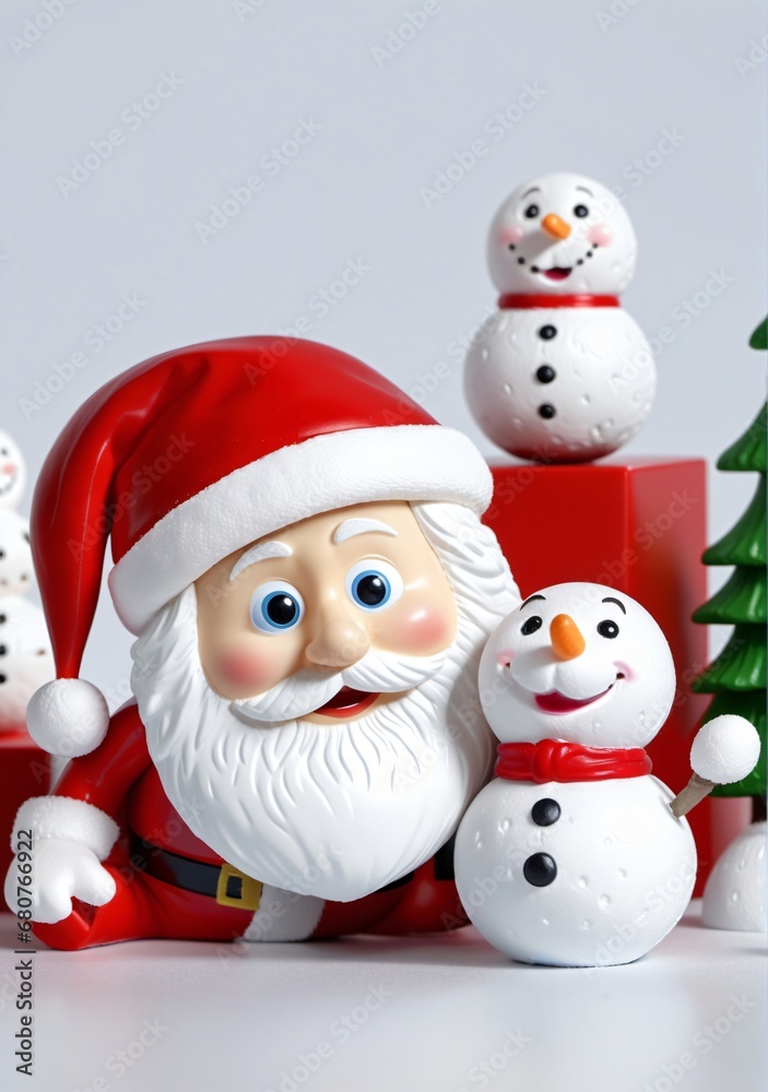 3D Toy Of Santa Claus Playing A Game Of Hide-And-Seek With The Snowmen On A White Background. 3D Toy Of Santa Claus Playing A Game Of Hide-And-Seek With The Snowmen On A White Background.