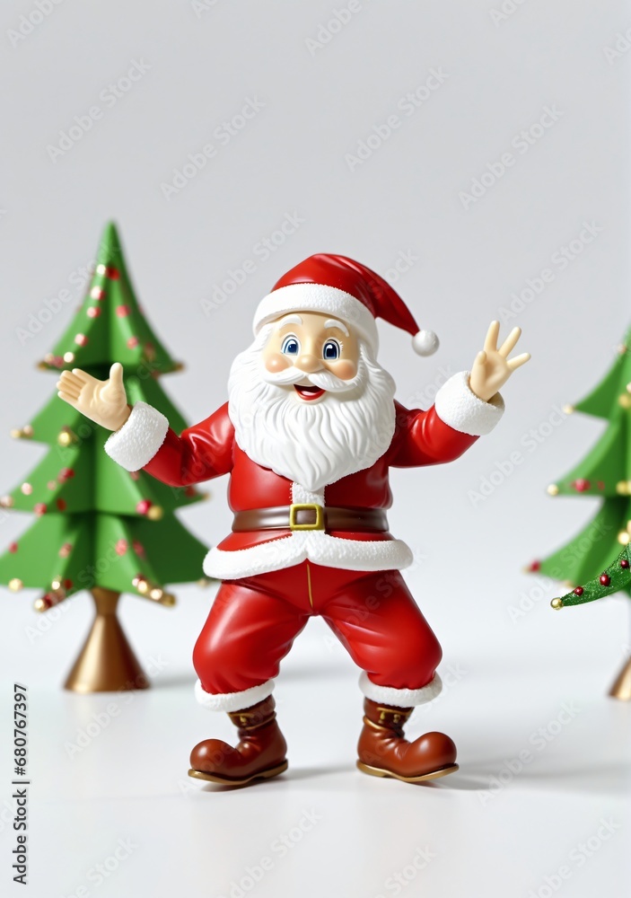 3D Toy Of Santa Claus Teaching A Dance To The Elves On A White Background.