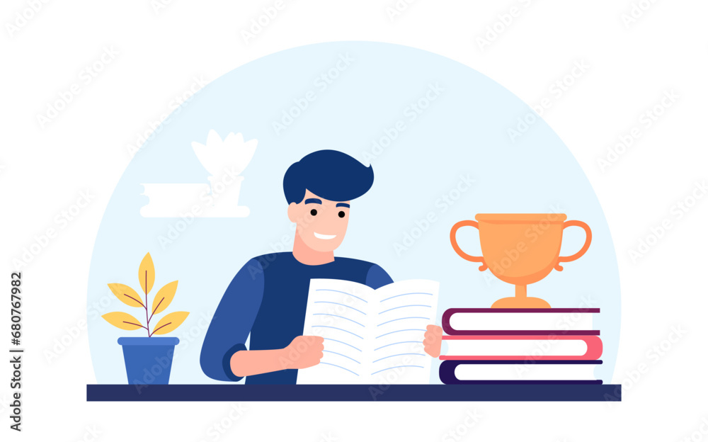 hand drawn man with laptop, education or working concept illustration