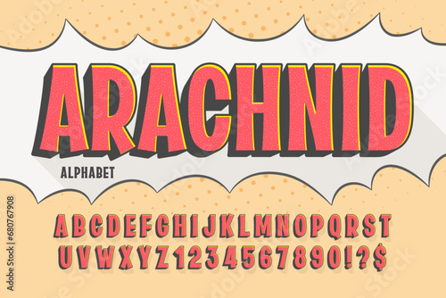 Original 3d comical alphabet design, retro characters set.