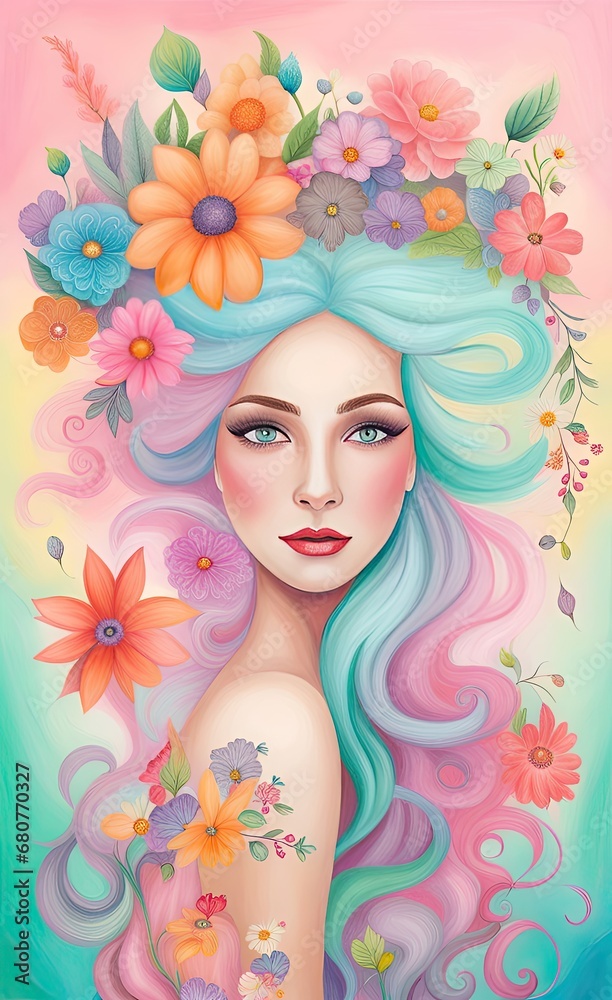 An image of a woman, radiating beauty and adorned with vibrant colors.
