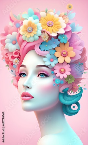 An image of a woman, radiating beauty and adorned with vibrant colors. photo