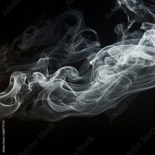 Abstract smoke, black background and mockup space with gloomy fog, creative art and magic effect. Vapor, dry ice or mystical swirl with special effects in studio, gas or smog with white puff by steam