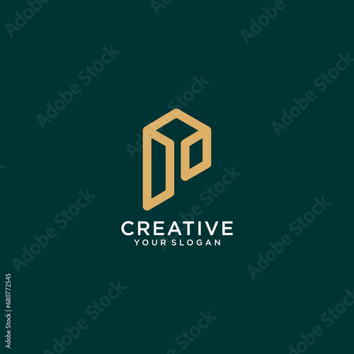 P logo design with monogram and line art