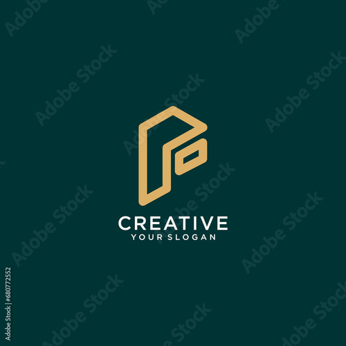 P logo design with monogram and line art