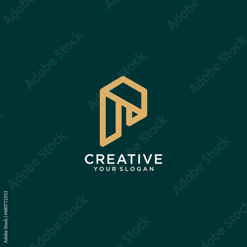 P logo design with monogram and line art