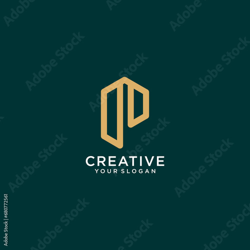 P logo design with monogram and line art